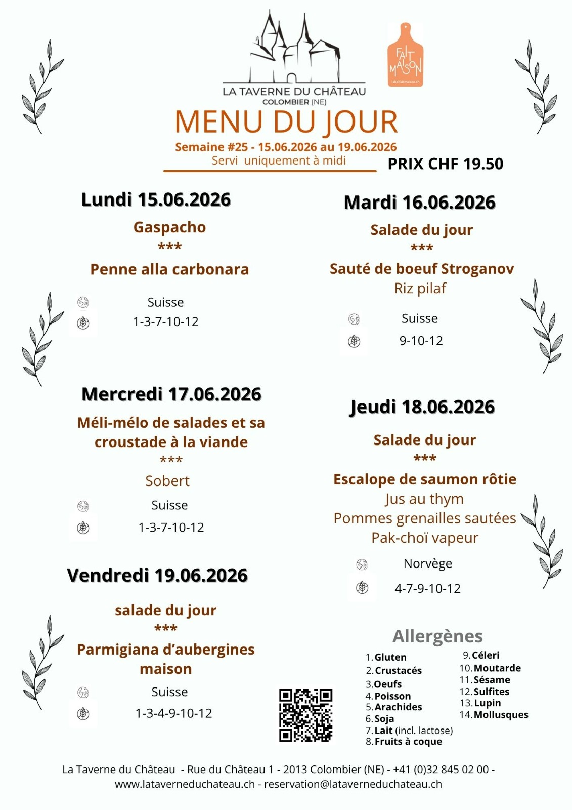 Menu du jour — semaine du 11.05.2026 au 15.05.2026