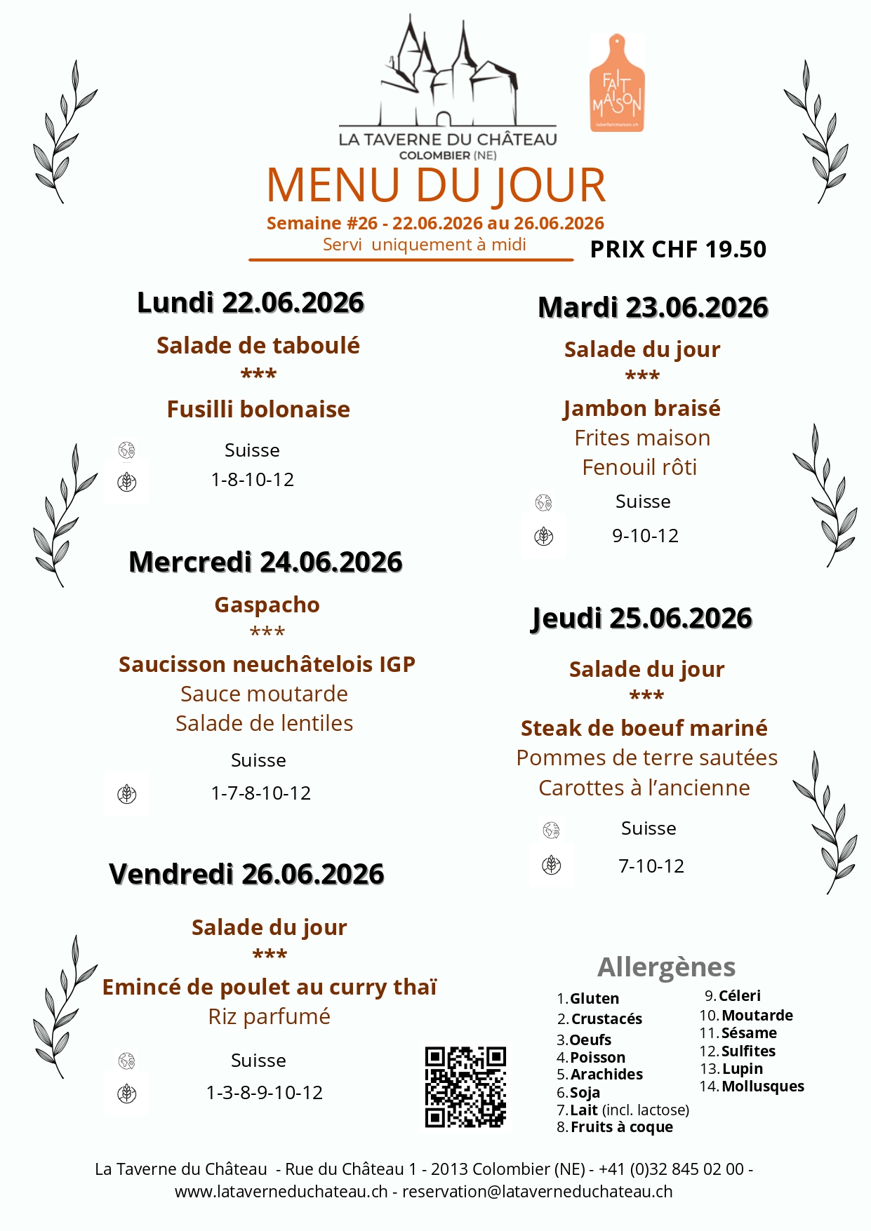 Menu du jour — semaine du 11.05.2026 au 15.05.2026