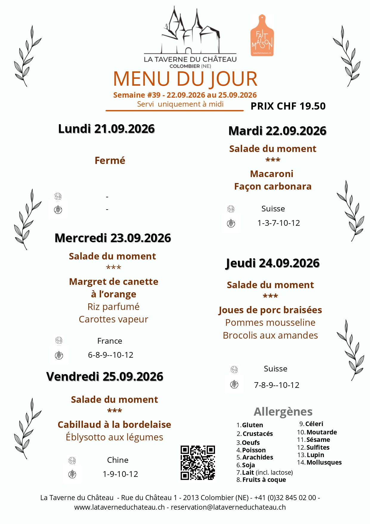 Menu du jour — semaine du 11.05.2026 au 15.05.2026