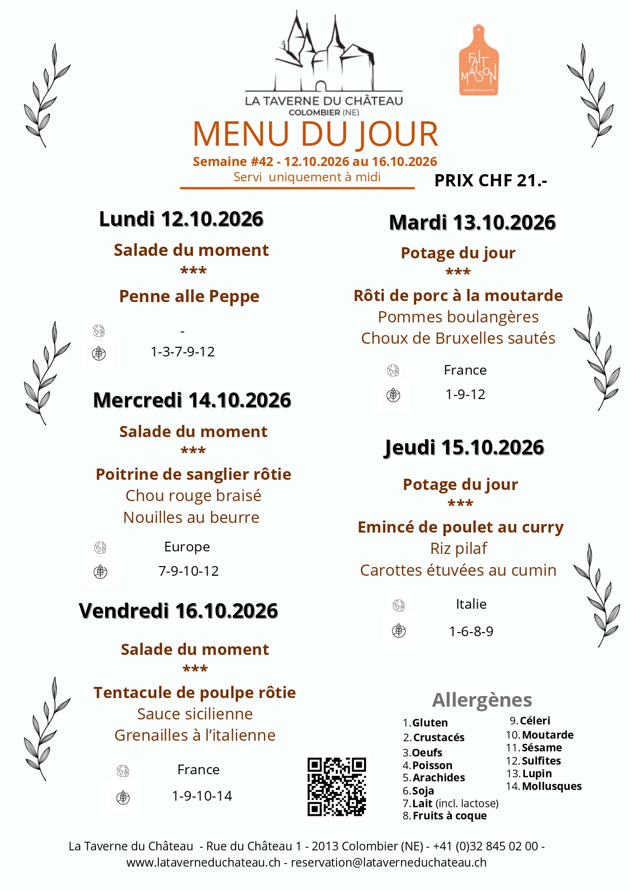 Menu du jour — semaine du 11.05.2026 au 15.05.2026